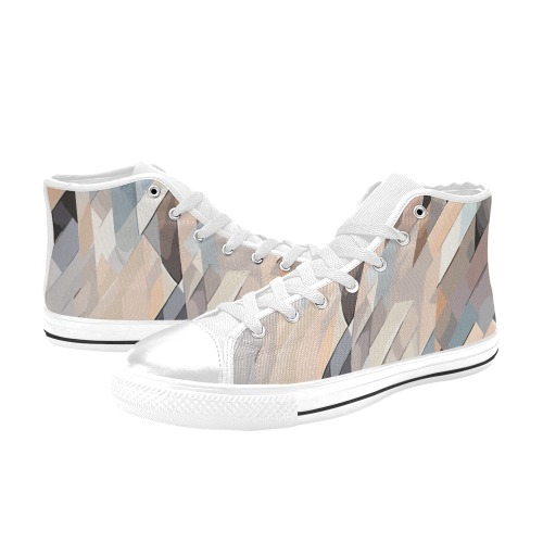 Chic geometric pattern of diagonal lines in beige Men’s Classic High Top Canvas Shoes (Model 017)