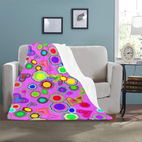 Groovy Hearts and Flowers Pink Ultra-Soft Micro Fleece Blanket 32"x48"