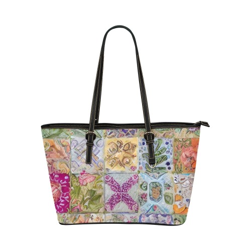 Boho Aesthetic Simulated Quilt Artwork Leather Tote Bag/Large (Model 1651)