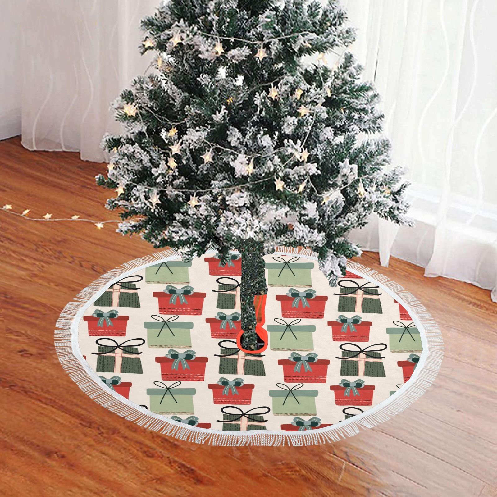 Christmas Presents Thick Fringe Christmas Tree Skirt 30"x30"