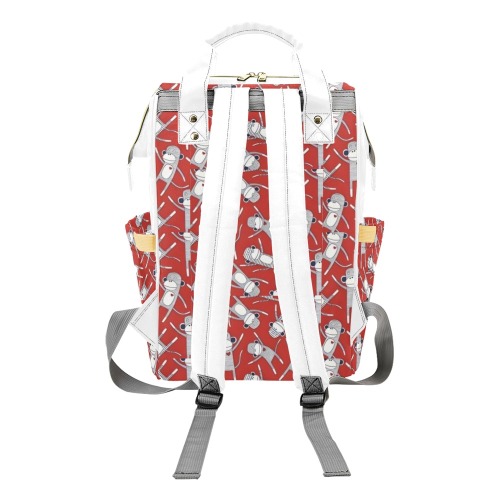 Sock Monkey White Multi-Function Diaper Backpack/Diaper Bag (Model 1688)