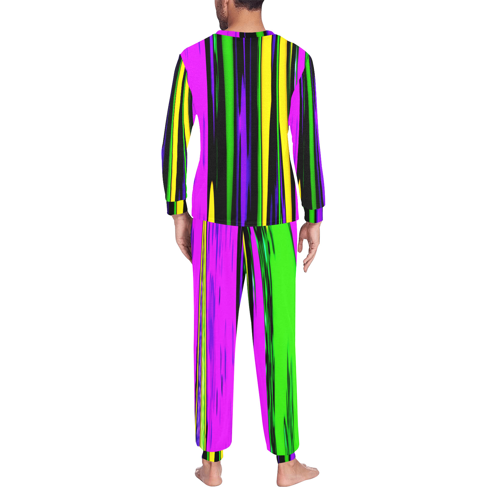 Mardi Gras Stripes Men's All Over Print Pajama Set with Custom Cuff