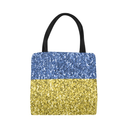 Blue yellow Ukraine flag glitter faux sparkles Canvas Tote Bag (Model 1657)