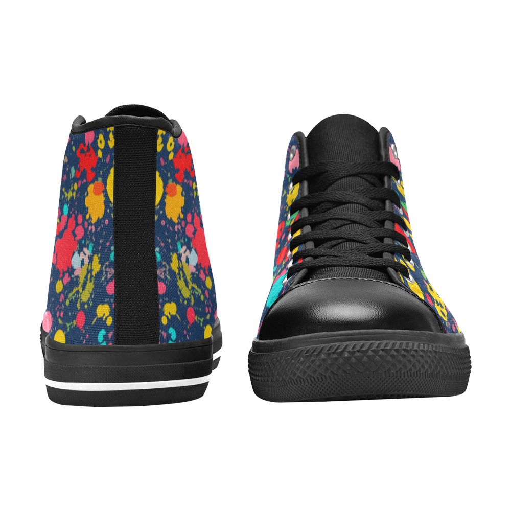 Yellow, red, and turquoise dots on navy blue art. Men’s Classic High Top Canvas Shoes (Model 017)