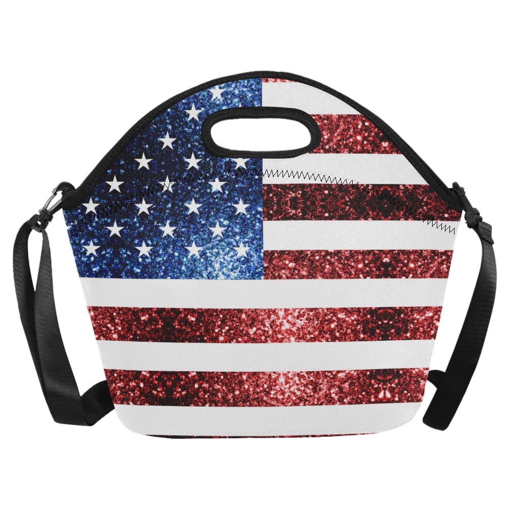 Sparkly USA flag America Red White Blue faux Sparkles patriotic bling 4th of July Neoprene Lunch Bag/Large (Model 1669)