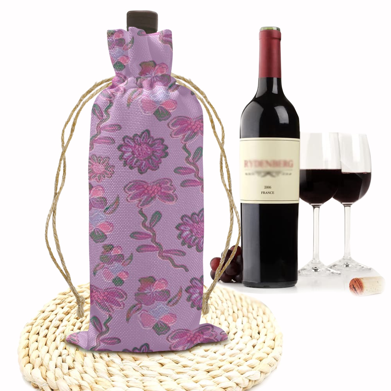 Sweet &Unique Floral Pattern Linen Wine Bottle Bag