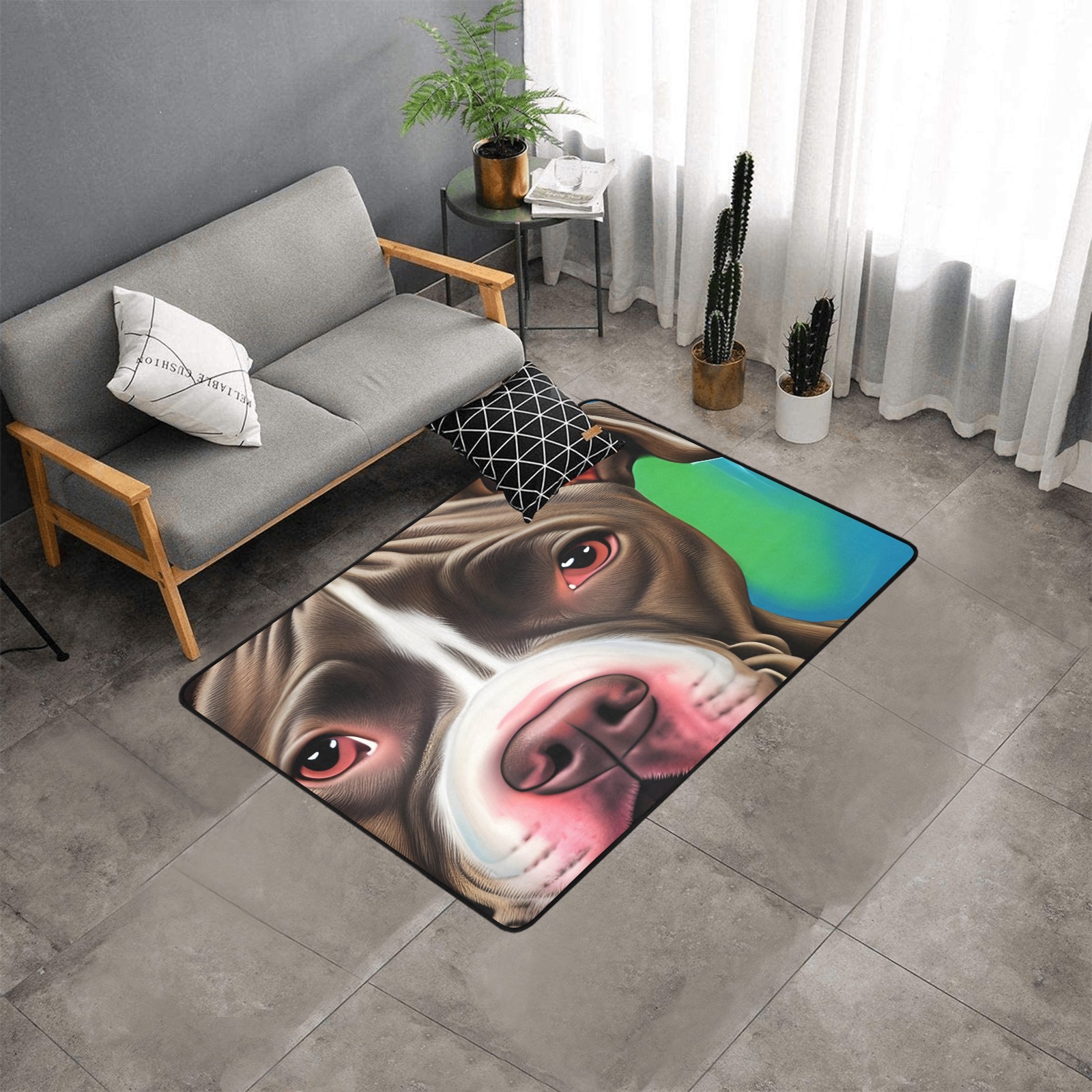 American Staffordshire Terrier Area Rug with Black Binding 5'3''x4'