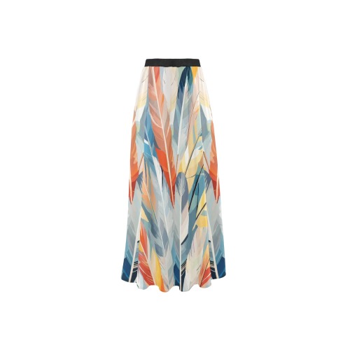 Amazing bunch of gray, orange, and yellow feathers High Slit Long Beach Dress (Model S40)