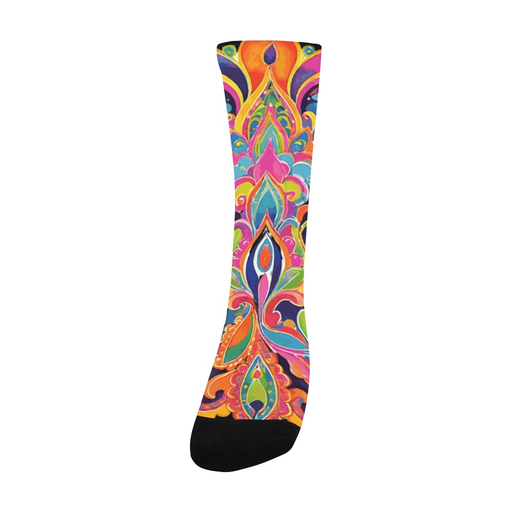 Abstract Retro Hippie Paisley Floral Men's Custom Socks