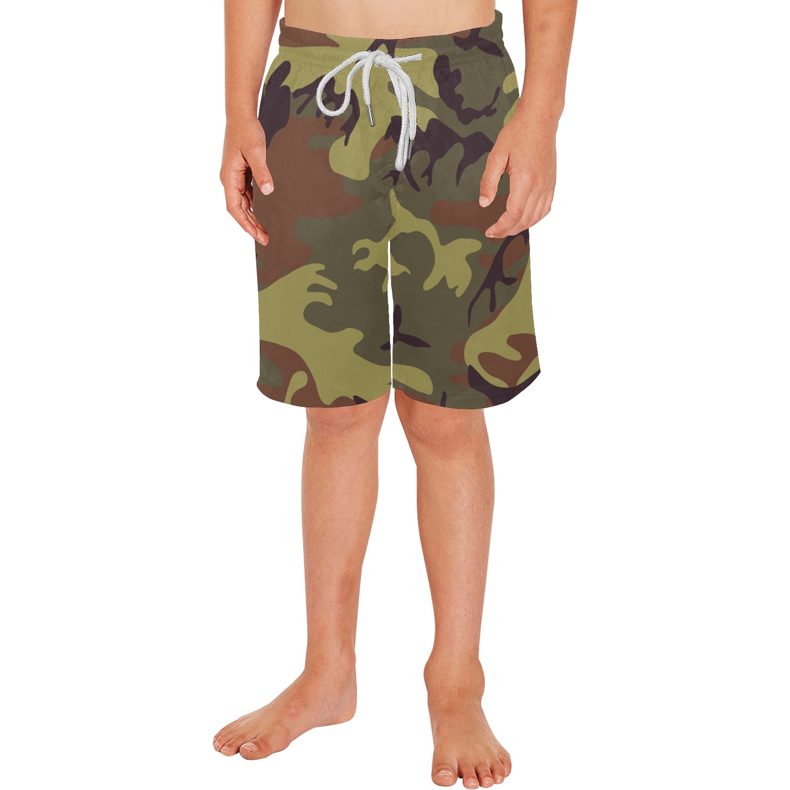 Camo Green Brown Boys' Casual Beach Shorts (Model L52)