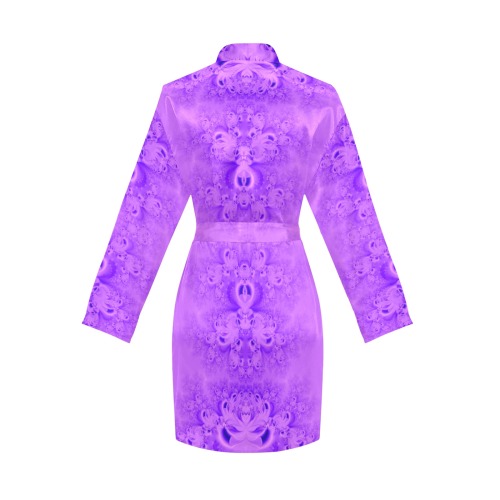 Purple Lilacs Frost Fractal Women's Long Sleeve Belted Night Robe