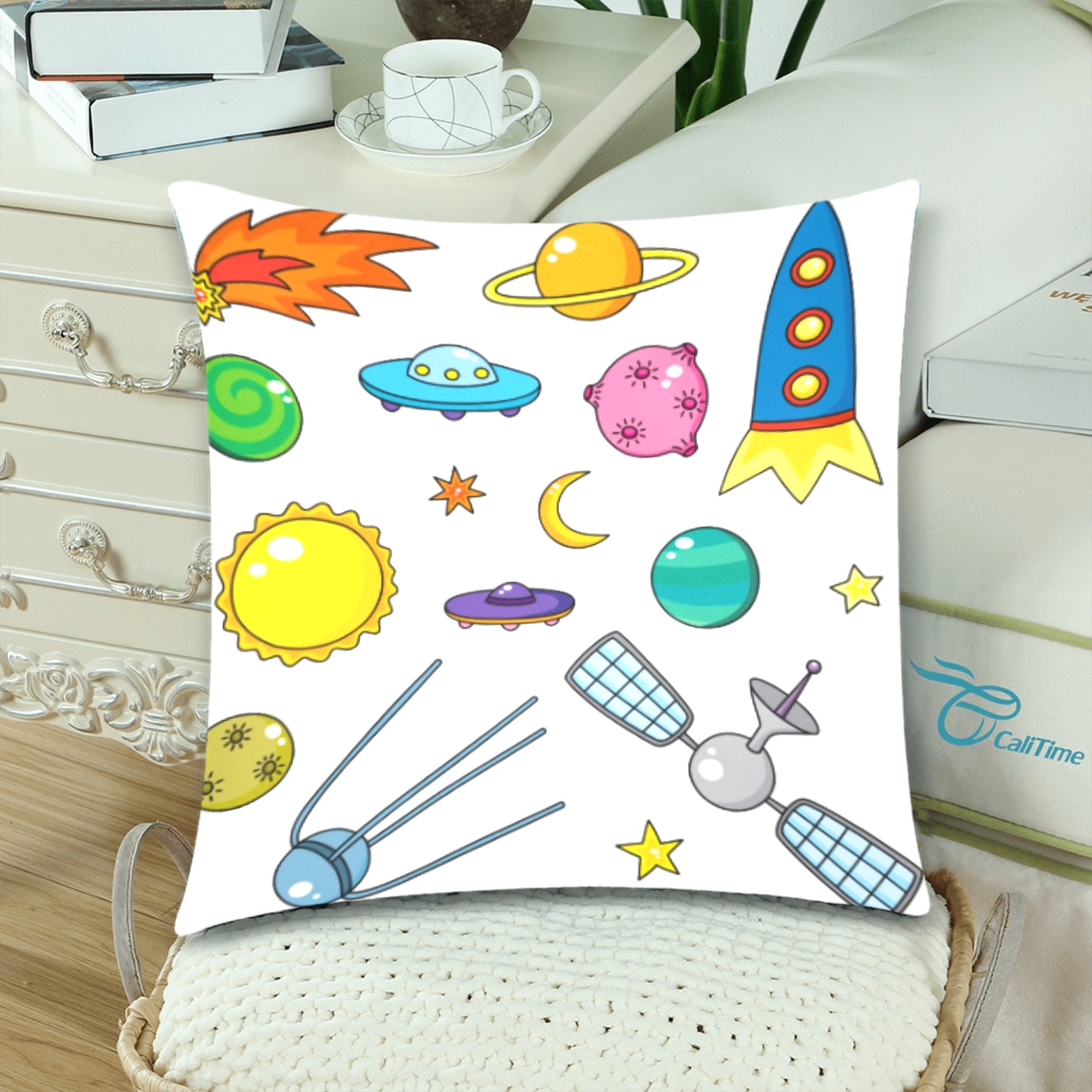 Space Rockets Custom Zippered Pillow Cases 18"x 18" (Twin Sides) (Set of 2)