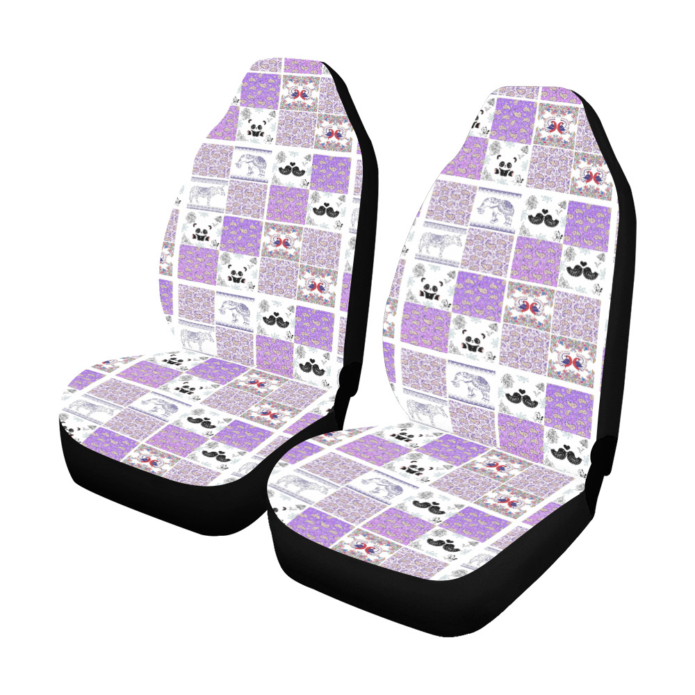 Purple Paisley Birds and Animals Patchwork Design Car Seat Covers (Set of 2)