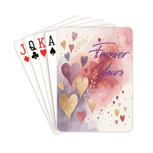 Playing cards custom Valentine's pink/purple/gold hearts Forever Yours