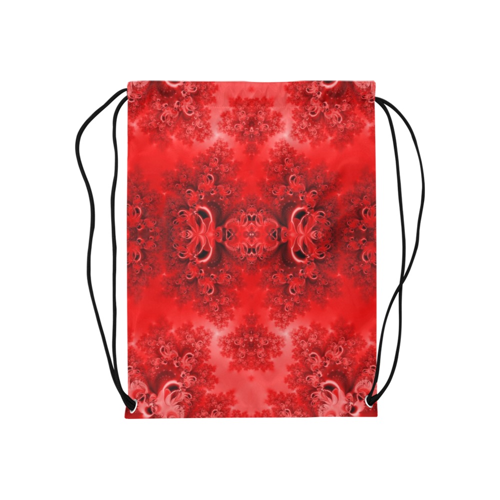 Fiery Red Rose Garden Frost Fractal Medium Drawstring Bag Model 1604 (Twin Sides) 13.8"(W) * 18.1"(H)