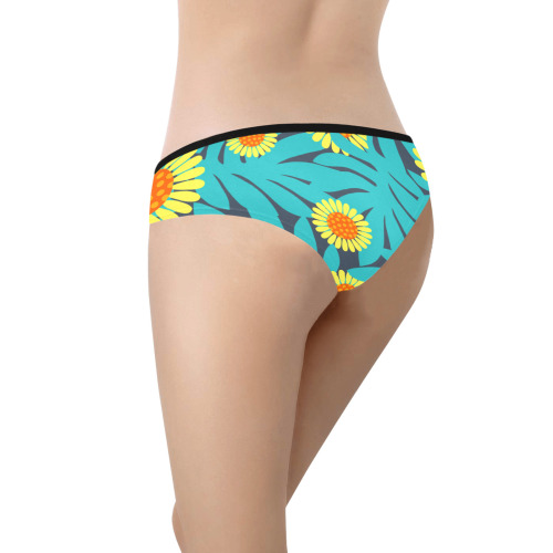 Yellow and Teal Paradise Jungle Flowers and Leaves Women's Hipster Panties (Model L33)