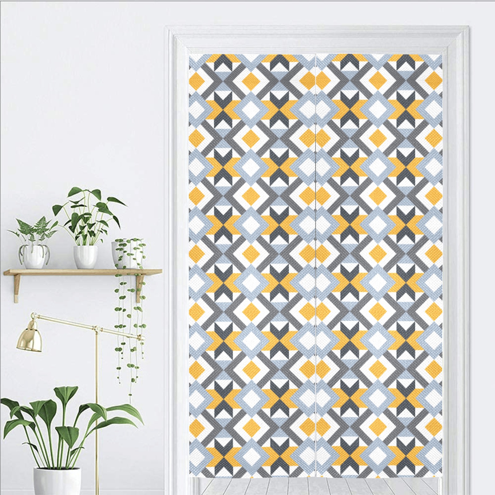 Retro Angles Abstract Geometric Pattern Door Curtain Tapestry