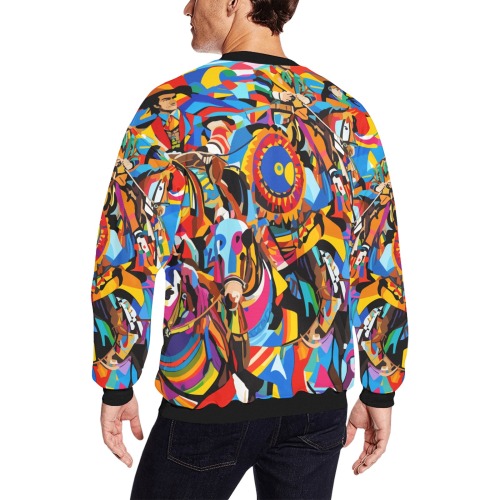 Cute fantasy geometric abstract art of cowboys. Men's Oversized Fleece Crew Sweatshirt (Model H18)
