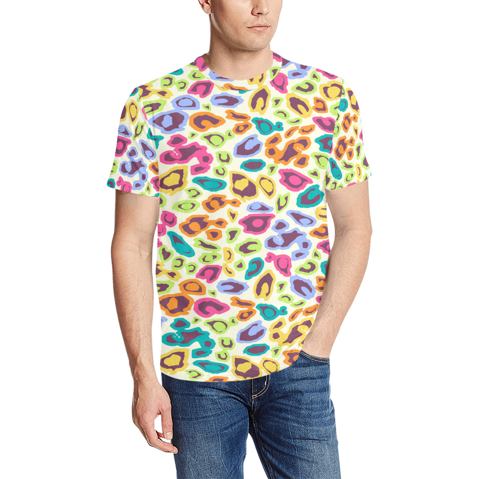 Colorful Cheetah Seamless Background. Vector Abstract Pattern 113386513.jpg Men's All Over Print T-Shirt (Random Design Neck) (Model T63)