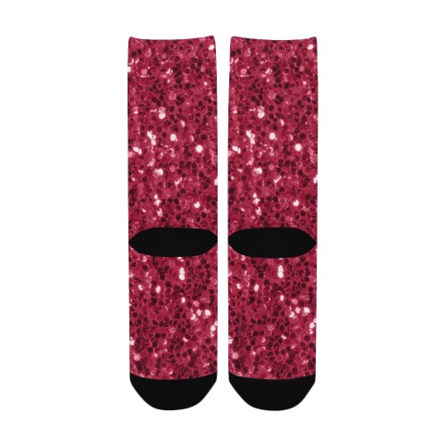 Magenta dark pink red faux sparkles glitter Custom Socks for Women