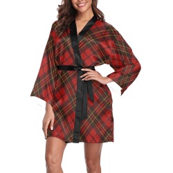 Red tartan plaid winter Christmas pattern holidays Long Sleeve Kimono Robe