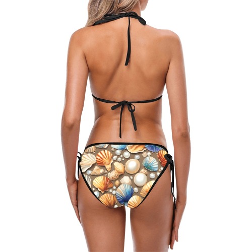 A mix of pearls, shells on the sand colorful art. Custom Bikini Swimsuit (Model S01)