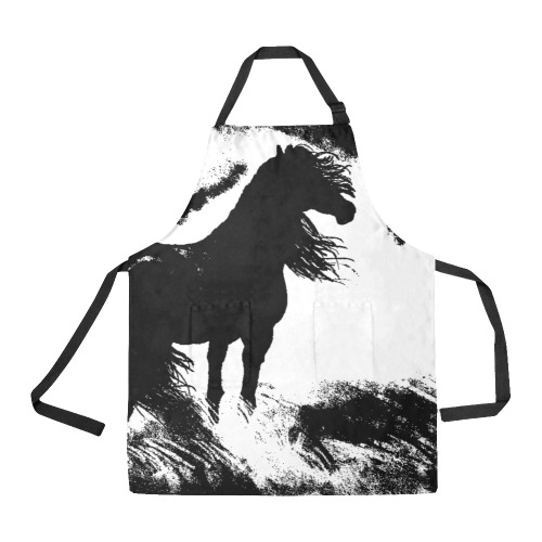 Horse Long Hair - Black - Clouds - Grass Transparent - 4500 - 5400 - RB - SS All Over Print Apron