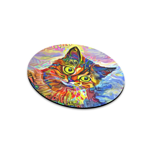 Abstract Cat Face Artistic Pet Portrait Painting Round Mousepad