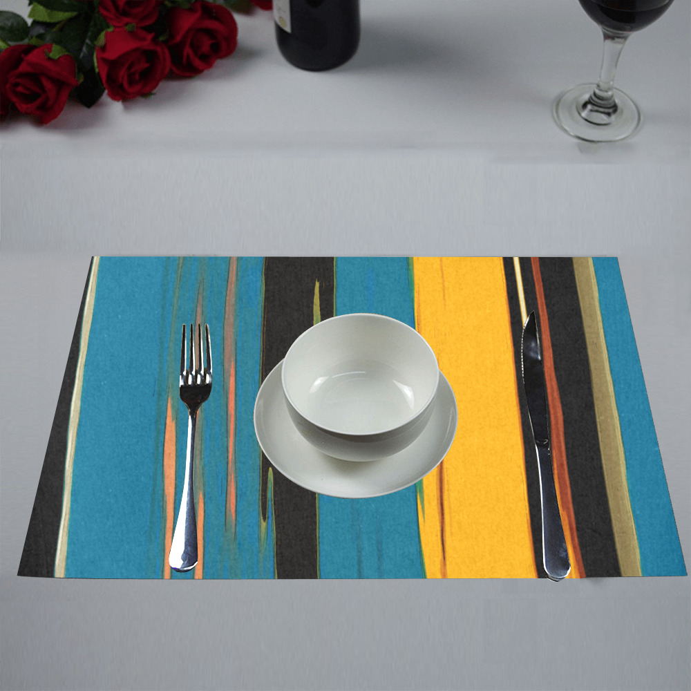 Black Turquoise And Orange Go! Abstract Art Placemat 12’’ x 18’’ (Four Pieces)