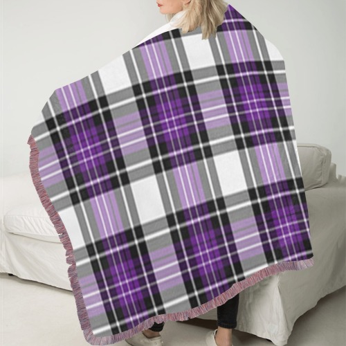 Purple Black Plaid Ultra-Soft Fringe Blanket 50"x60" (Mixed Pink)