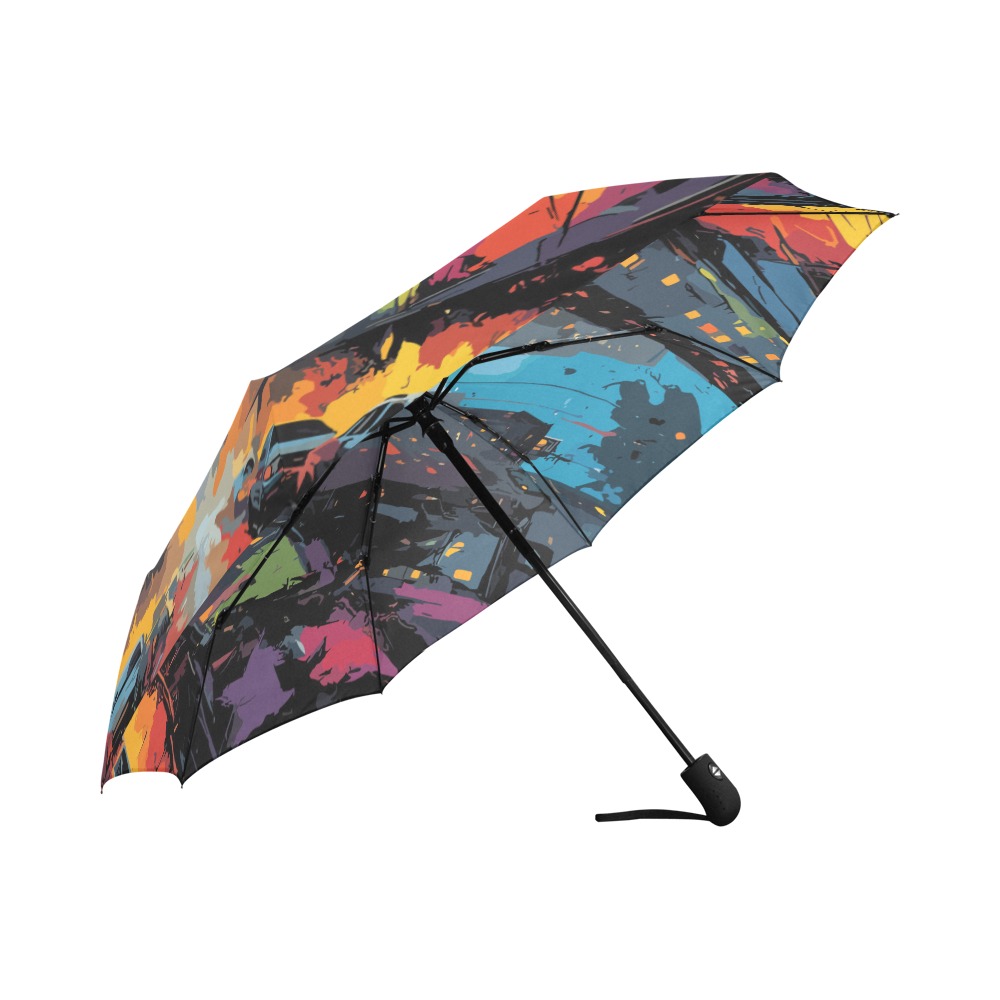 New York City evening lights colorful abstract art Auto-Foldable Umbrella (Model U04)