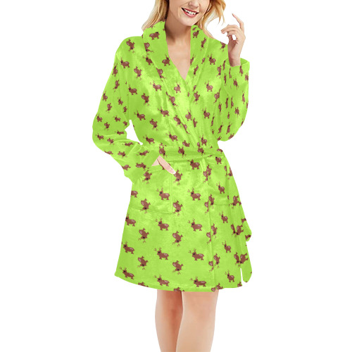 kawaii cute deer green Women's All Over Print Night Robe