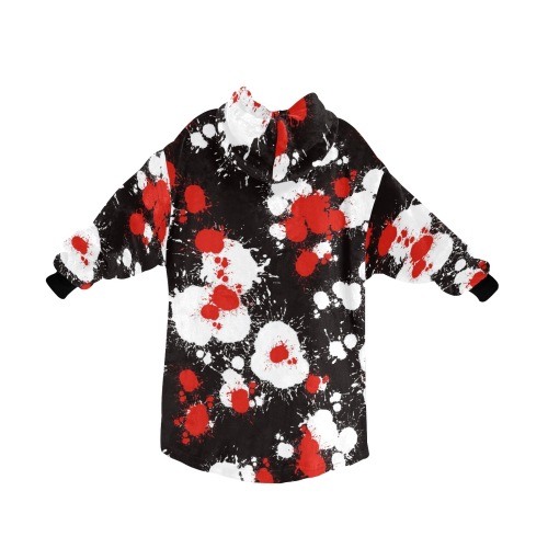 Black, White and Red Paint Splatter Blanket Hoodie for Women