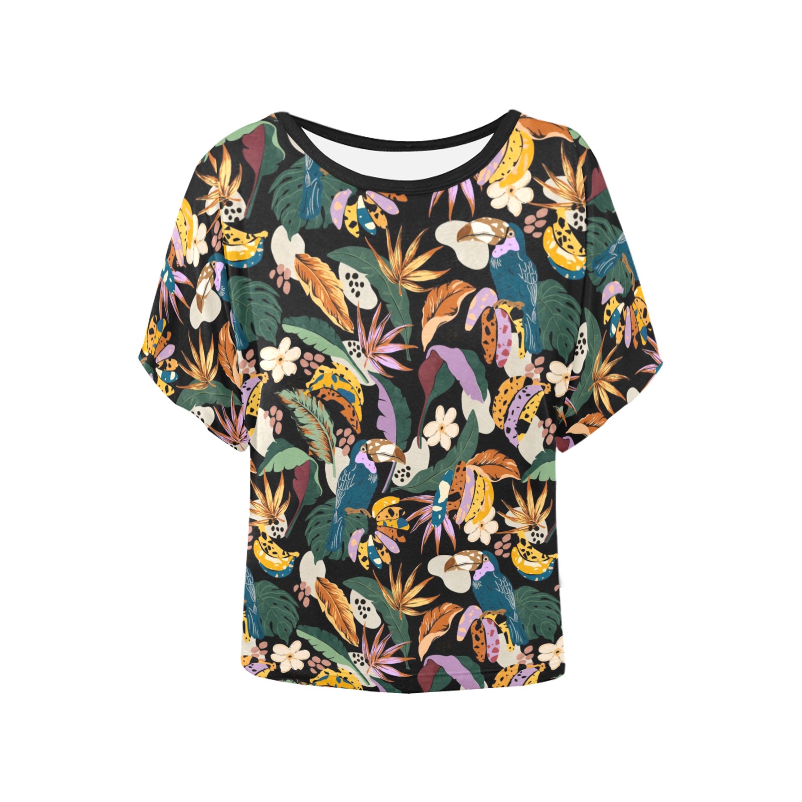 Toucans in the modern colorful dark jungle 2 Women's Batwing-Sleeved Blouse T shirt (Model T44)