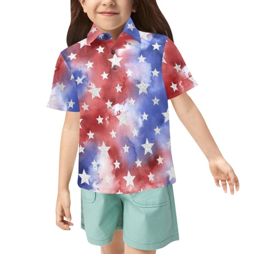 4th of july stars 1 Little Girls' All Over Print Polo Shirt (Model T55)