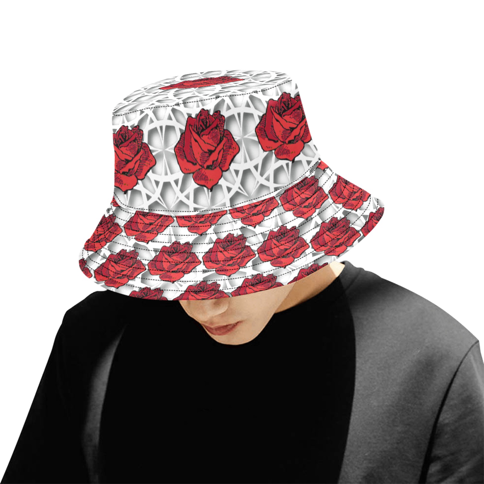 Spanish Rose - red and white Unisex Summer Bucket Hat