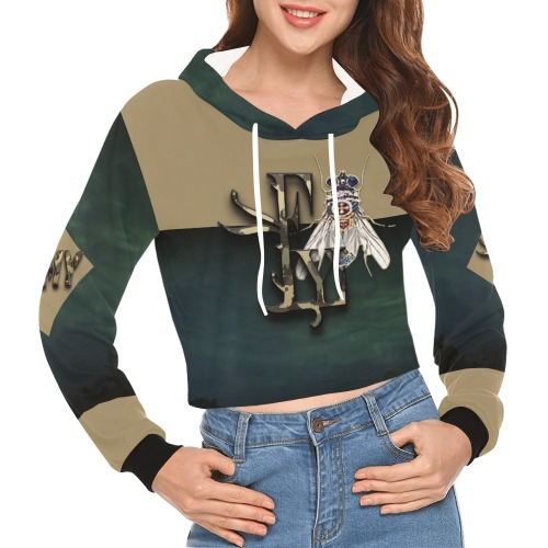 Army Collectable Fly All Over Print Crop Hoodie for Women (Model H22)