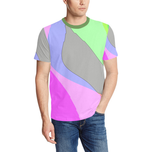 Abstract 703 - Retro Groovy Pink And Green Men's All Over Print T-Shirt (Solid Color Neck) (Model T63)