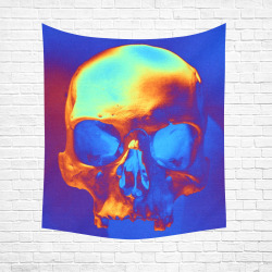 Skull in Blue and Gold Cotton Linen Wall Tapestry 51"x 60"