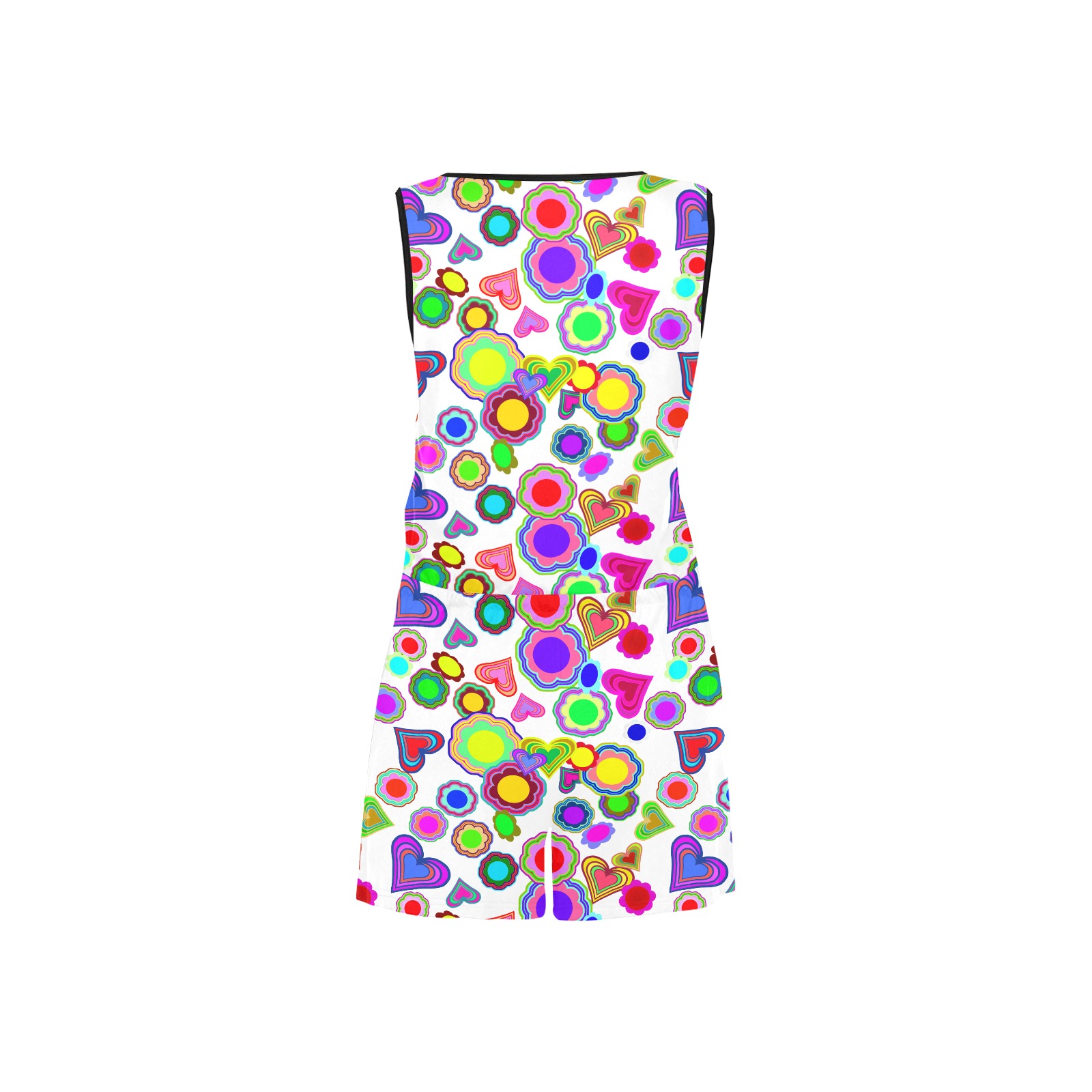 Groovy Hearts and Flowers White All Over Print Short Jumpsuit