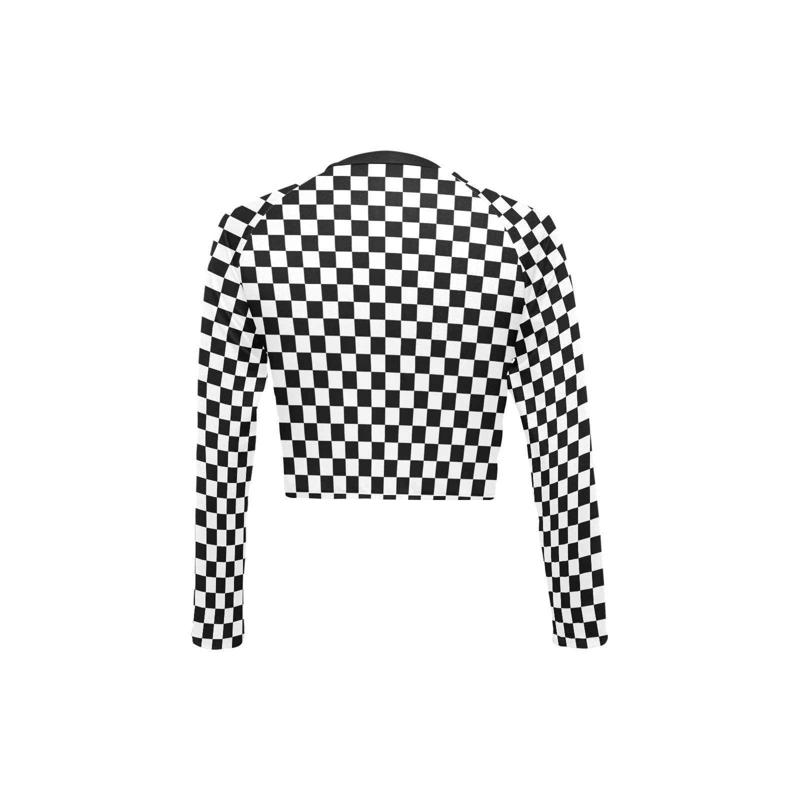 Black and White checkerboard pattern Long Sleeve Bikini Top (Model S27)