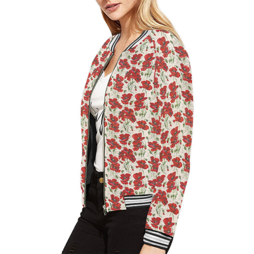 Red Poppies All Over Print Bomber Jacket for Women (Model H21)
