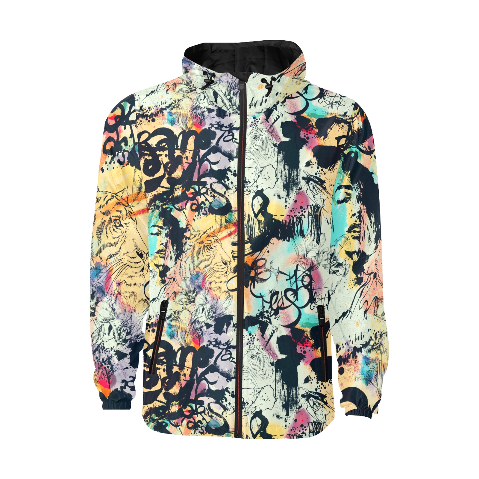 Graffiti-colorful All Over Print Quilted Windbreaker for Men (Model H35)