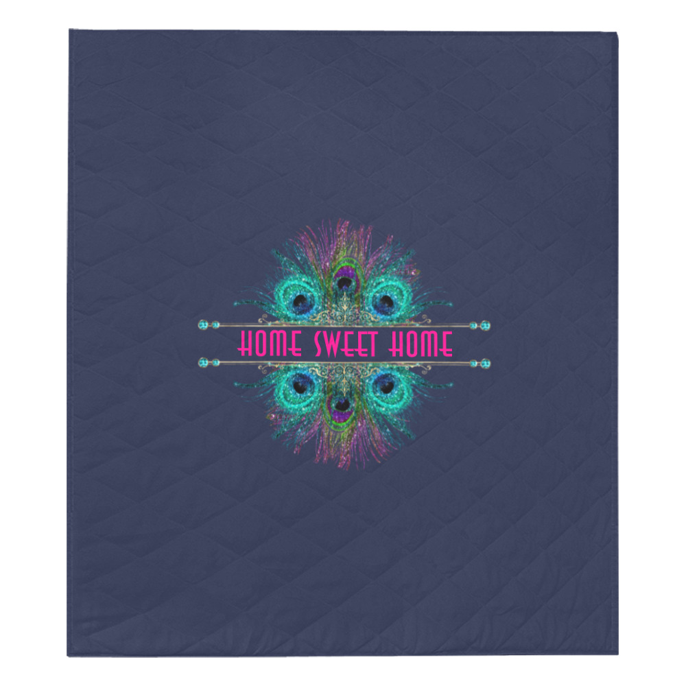 Home Sweet Home pink peacock frame - dark blue Quilt 70"x80"