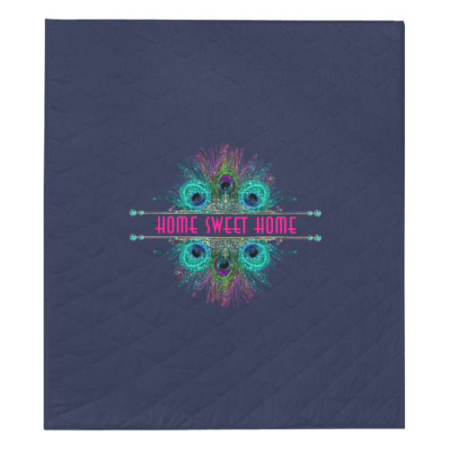 Home Sweet Home pink peacock frame - dark blue Quilt 70"x80"