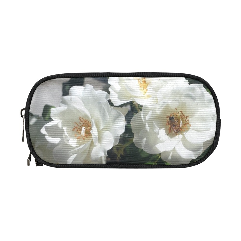 Bee And White Roses Pencil Pouch/Large (Model 1680)