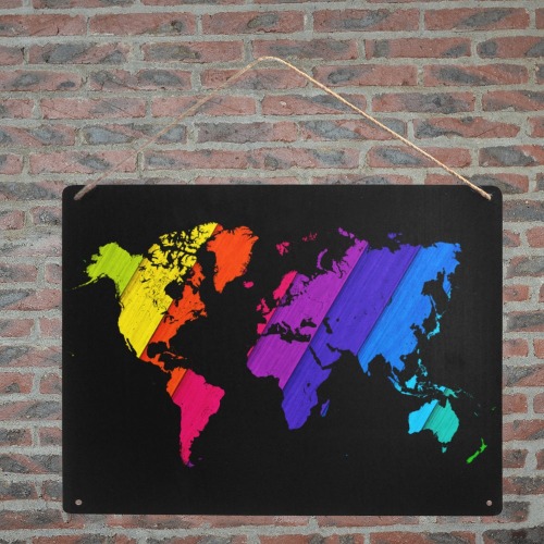 world map rainbow love Metal Tin Sign 16"x12"