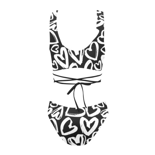 heart print Cross String Bikini Set (Model S29)