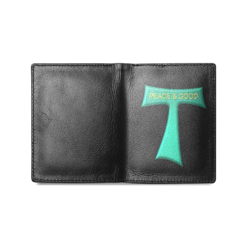 Franciscan Tau Cross Peace and Good Green Steel Metallic Men's Leather Wallet (Model 1612)