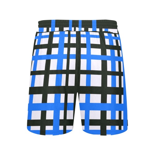 Interlocking Stripes Black White Blue Men's Mid-Length Casual Shorts (Model L50)
